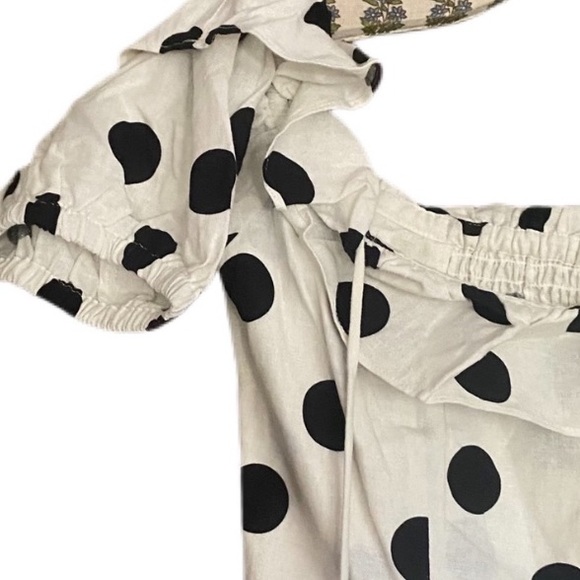 Anthropologie Farm Rio Black Onca Polka Dot Off Shoulder Midi xsmall nwt - Picture 4 of 4
